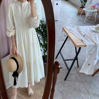 Half-placket Eyelet-laced Dress With Belt