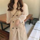 Polka Dot Mesh Paneled Double Breasted Trench Coat As Shown In Figure - One Size