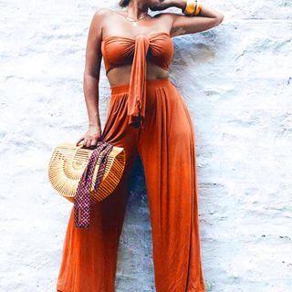 Set: Bandeau Top + Wide-leg Pants