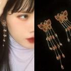 Rhinestone Butterfly Fringed Earring 1 Pair - 0201a# - Silver Needle - As Shown In Figure - One Size