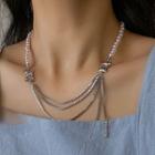 Faux Pearl Layered Chain Necklace White Faux Pearl - Silver - One Size