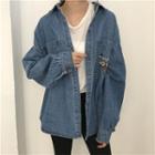 Embroidered Pocket Oversize Long-sleeve Denim Jacket As Shown In Figure - One Size