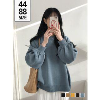 Drop-shoulder Balloon-sleeve Knit Top