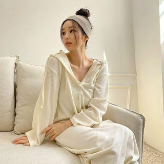 Button-trim Maxi Hoodie Dress