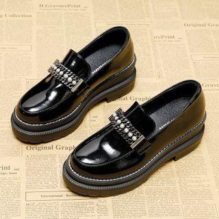 Block Heel Embellished Genuine Leather Loafers