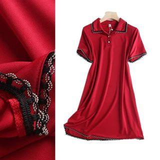 Lace-trim Short-sleeve Polo Dress