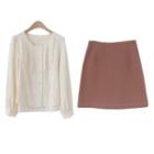 Ruffle Trim Blouse / Mini A-line Skirt / Set