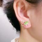 Flower Stud Earring 1 Pair - Gold & Green - One Size