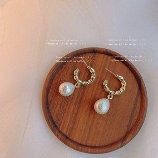Faux Pearl Alloy Dangle Earring 1 Pair - C-362 - Gold - One Size