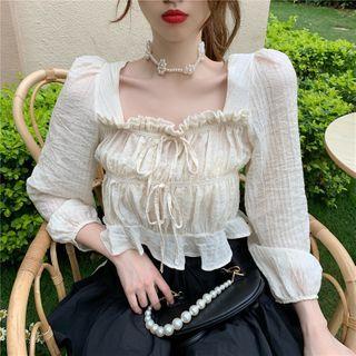 Square-neck Ruched Blouse Almond - One Size
