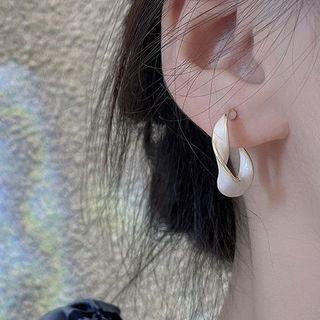 Twisted Half-hoop Earring 1 Pair - White & Gold - One Size