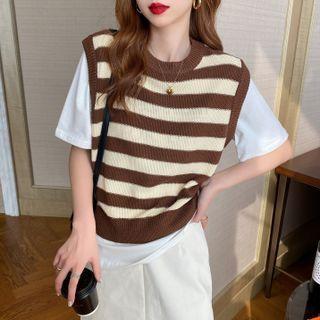 Round-neck Two Tone Striped Cropped Vest