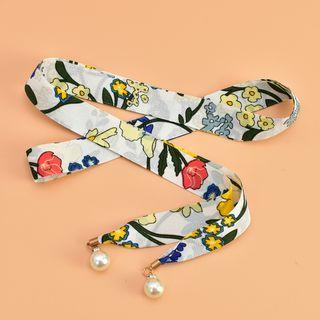 Faux Pearl Floral Print Belt