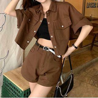 Short-sleeve Denim Jacket / Shorts / Belt / Set