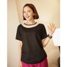 Mesh-yoke Linen Blend T-shirt