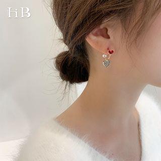 Rhinestone Heart Drop Earring 1 Pair - 925 Silver - As Shown In Figure - One Size