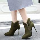 Furry Trim High Heel Pointed Ankle Boots