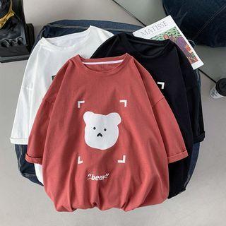 Couple Matching Elbow-sleeve Bear Printed T-shirt