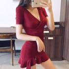 V-neck Short-sleeve Ruffled Playsuit