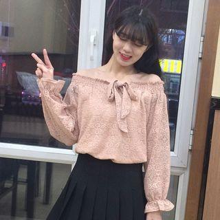 Bow Accent Lace Off Shoulder Top