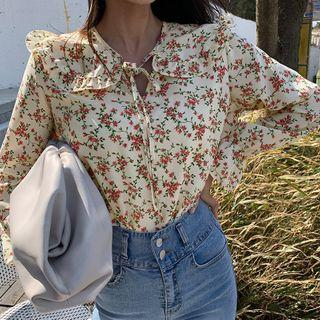 Tie-neck Capelet Floral Blouse Cream - One Size