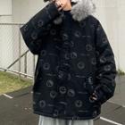 Smiley Face Print Hooded Padded Coat