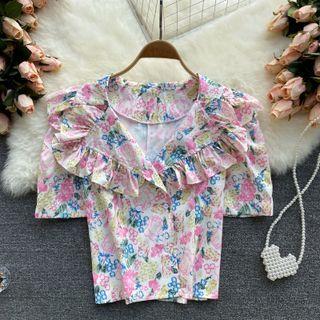 Large Lapel Print Double-breasted Shirt