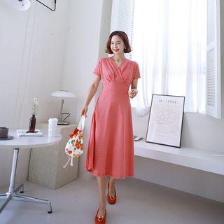 Checked Flared Midi Wrap Dress