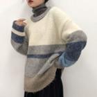 Color Block Sweater Neck - Gray - One Size