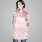 Flower Embroidered 3/4-sleeve Chinese Traditional Top