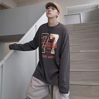 Lettering Round Neck Long-sleeve T-shirt