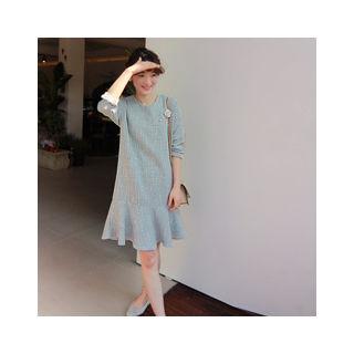 Ruffle-hem Tweed Dress With Brooch
