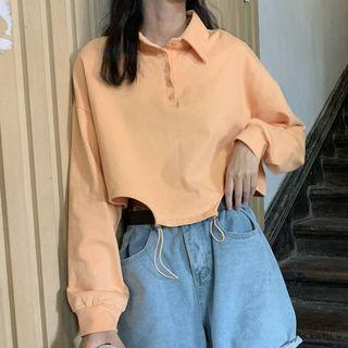Drawstring Long Sleeve Cropped Top