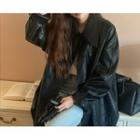 Raglan-sleeve Faux-leather Jacket One Size