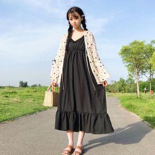 Floral Print Light Jacket / Spaghetti Strap Midi Dress