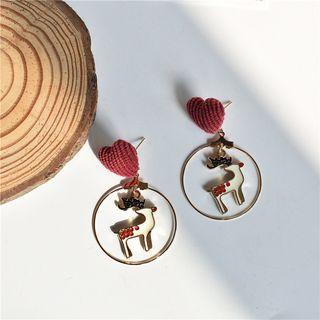 Alloy Christmas Deer Fabric Heart Hoop Earring