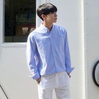 Long-sleeve Contrast-pocket Stripe Shirt