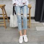High-waist Distressed Cropped Jeans