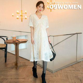 Plus Size Drawstring-front Fringed Flare Dress
