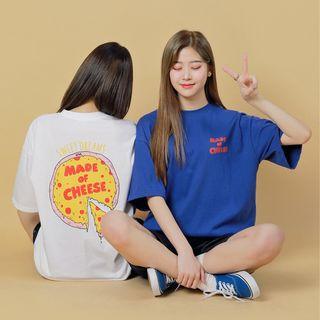 Cheese Pizza Print Boxy T-shirt
