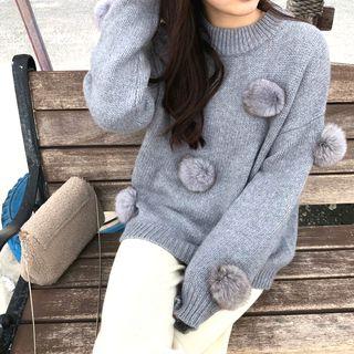 Pompom Knit Top Gray - One Size