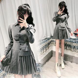 Pleated Mini A-line Shirtdress