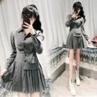 Pleated Mini A-line Shirtdress