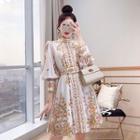 Lantern-sleeve Printed Mini A-line Dress