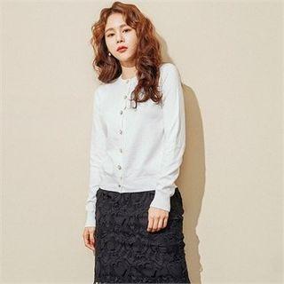 Faux-pearl Button Cardigan Ivory - One Size