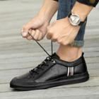 Genuine Leather Color Panel Lace-up Sneakers