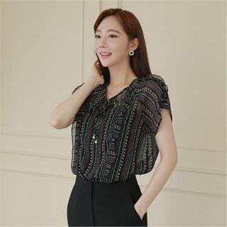 Frill-trim Patterned Chiffon Blouse