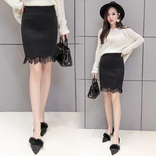 Fringed Knit Skirt