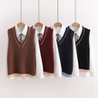 Set: Tie-neck Shirt + Two Tone Sweater Vest
