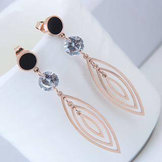 Rhinestone Cutout Leaf Dangle Earring Gold - One Size